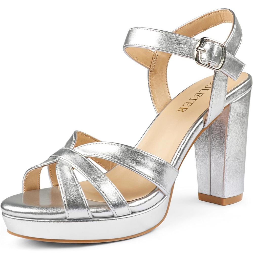 Silver Platform Heels Strappy Peep toe Sandals